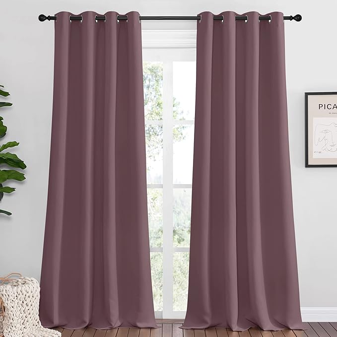NICETOWN Dry Rose Blackout Curtains 102" Long for Office, Dining Room, Guest Room, 55" Wide, 2 Pieces, Sound Reducing Heat and Cold Block Curtain Panels for Modern Room Decorative