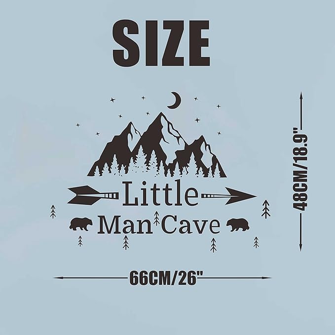 Little Man Cave Mountains Vinyl Decals, Landscape with Animals Stickers, Mountain Moon Stars Decal for Nursery Room,Kids Décor A9 (State Gray)