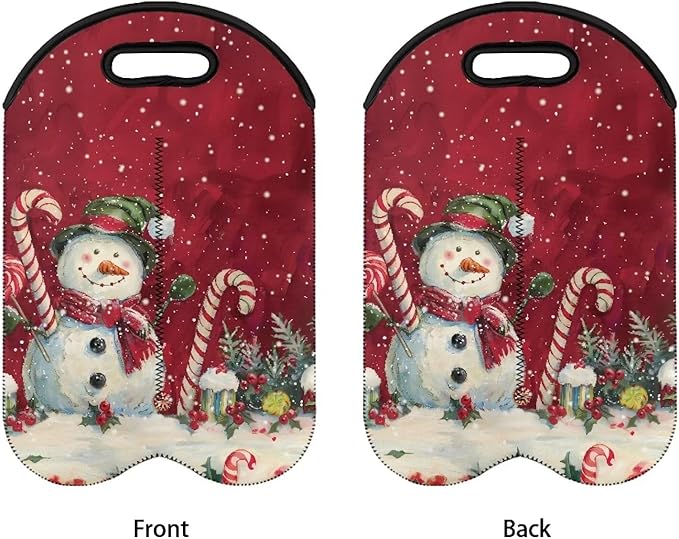 doginthehole Christmas Snowman Wine Carrier Tote Neoprene Wine Bottle Protective Travel Bag Wine Tote Carrier Champagne/Beer Bags for Birthday, Wedding, Picnic Party