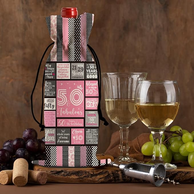 Funny 50th Birthday Gifts for Her Him Wine Bag, Happy Anniversary 50th Birthday Party Decorations Men Wine Bottle Bag, 50 Year Old 1974 Birthday Gifts for Women Wine Bags