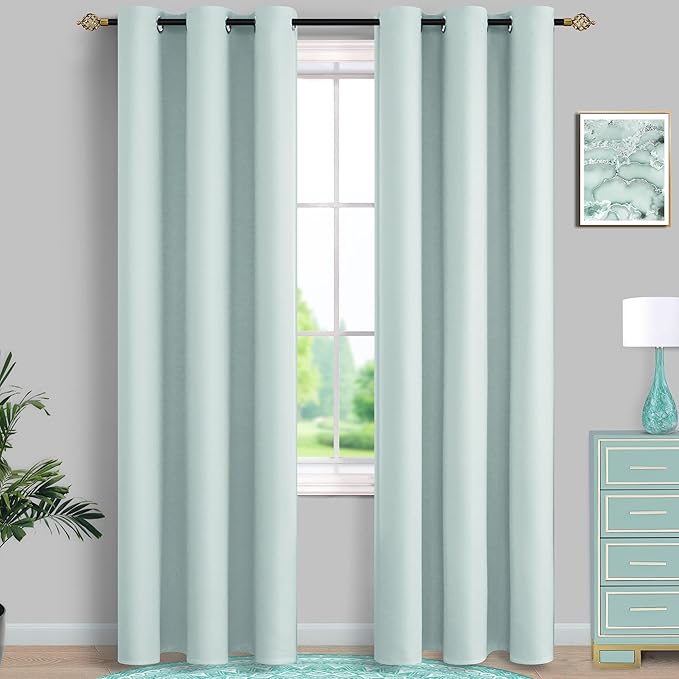 Mrs.Naturall Coastal Curtains for Living Room,Farmhouse Blackout Beach Themed Curtains for Dining Room Bedroom Cowgirl Decor,Aqua Mint Green,96 Inch Long 2 Panels Set
