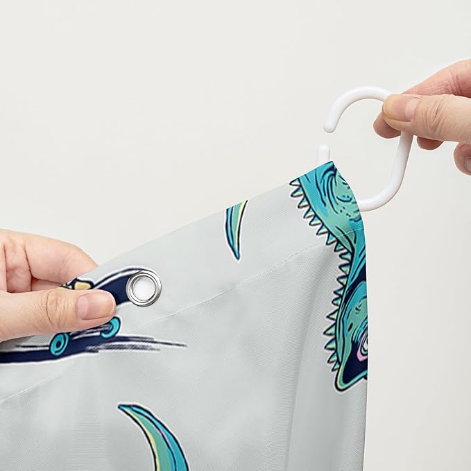 AILONEN Cute Dinosaur Kids Shower Curtain,Sport Cool Dinosaur Bath Curtain Gifts for Boys Teens,Skate Dinosaur Polyester Waterproof for Bathroom with 12 Plastic Hooks 72" W*78" H