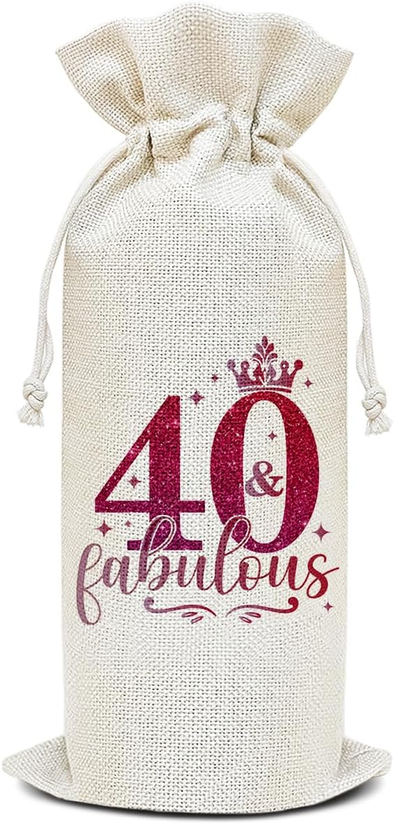 Wine Canvas Bag, 40 Year Old Birthday Wine Gift Bag, 40th Birthday Gift for Women Wife, Wine Bags for Wine Bottles, 40 & Fabulous Wine Champagne Gifts With Drawstring Birthday Party Decoration -WB02