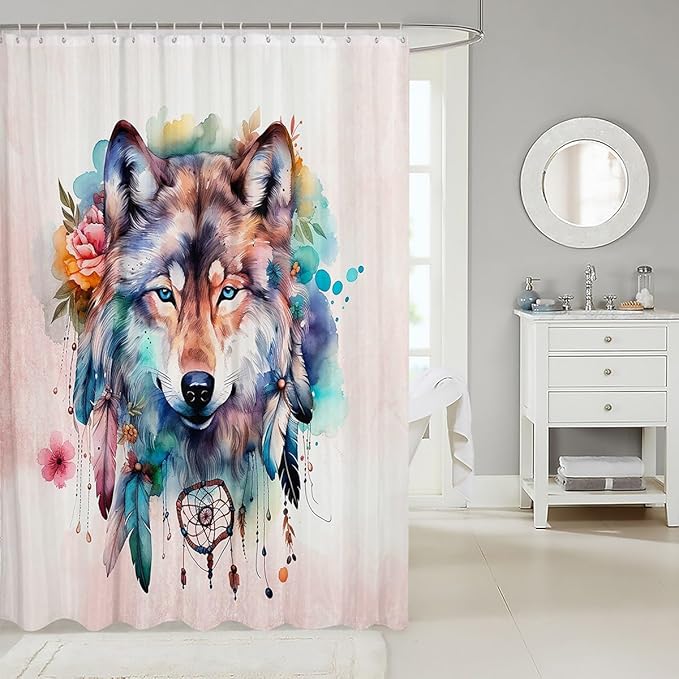 Feelyou Wolf Bath Curtain Wolves Howling Shower Curtain Kids Toddler Beautiful woles Bathroom Shower Curtain Set Animal Wolves Kids Bathroom Accessories 72"x78"