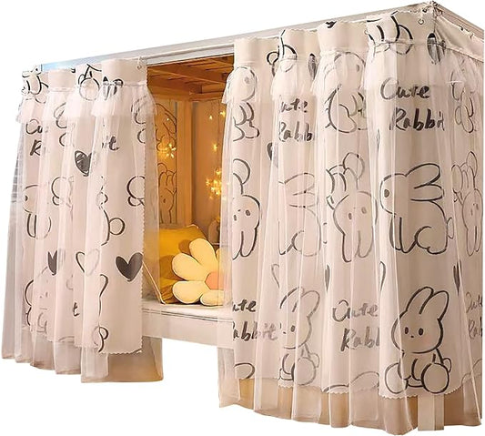 Hoce Bunk Bed Curtain Gauze Bunk Bed Curtains Drapes with Lace Privacy Dorm Bed Canopy for Bottom Twin, 2 Panels
