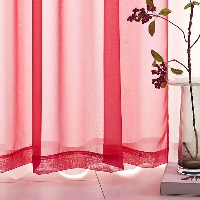 Red Sheer Curtains 95 Inches Long Translucent Solid Color Red Sheer Curtains 95 Inch Length Volie Rod Pocket Red Sheer Curtains for Bedroom Living Room Party 52x95