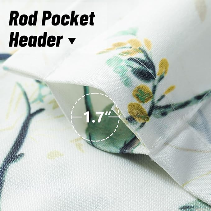 Leeva Birds Vines Printed Curtains Valance for Kitchen Bath Laundry Bedroom Living Room, Rod Pocket Semi-Blackout Valances for Windows, 52 x 18 Inch, Green Birds, One Panel