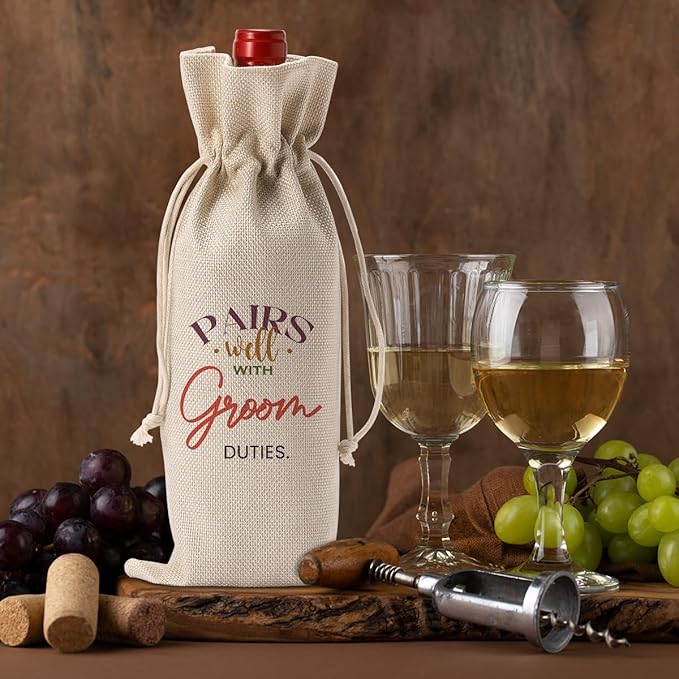 Bridal Shower Wedding Gifts Wine Bag, Groom Gifts, Wedding Shower Gifts for Groom, Bridal Shower Party Favors Wine Bag, Pairs Well with Groom Duties Wine Bottle Bag
