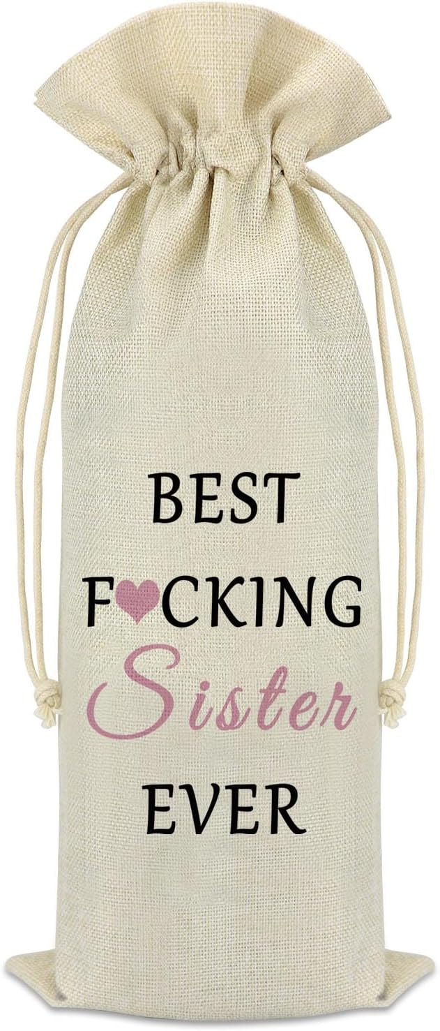 Sister Gifts from Sister Wine Bag Gift for Women Sister Birthday Gift Burlap Reusable Wine Bags with Drawstrings Mothers Day Wedding Graduation Gift for Sister Friends Bestie Friendship Gift