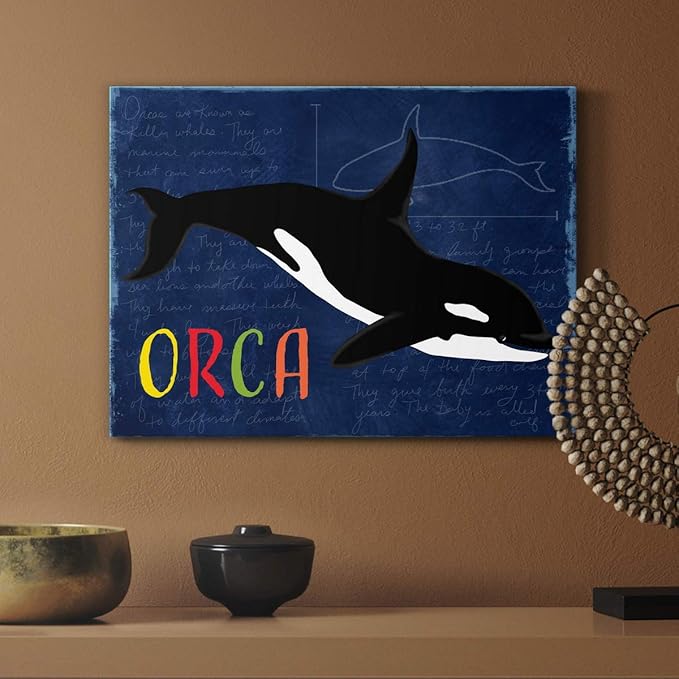 Renditions Gallery Canvas Animal Wall Art Modern Decorations Paintings Colorful Playful Orca Abstract Black & White Vibrant Artwork Canvas Prints for Kids Bedroom Nursery - 8"x12" LT33