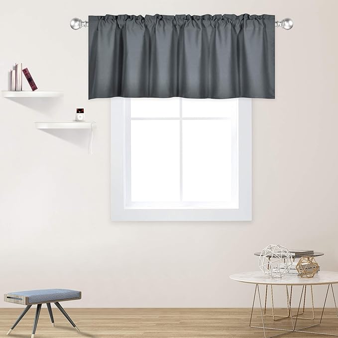 Gray Extra Wide Valance for Windows 100x18 Inch Solid Thermal Insulated Blackout Rod Pocket Kitchen Short Curtain Toppers Grey Extra Wide Valance for Bathroom Living Room 1 Panel
