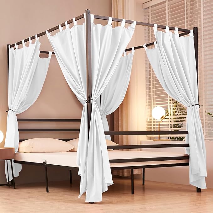 Akiky Canopy Bed Curtains 4 Corner Bed Canopies White Canopy Curtains Panel 8 Drapery Panel Curtain for All Bed Sizes
