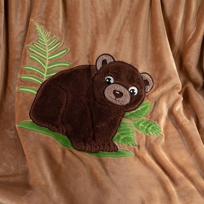 COSUSKET Kids Brown Bear Throw Blanket, 3D Animal Embroidery Sherpa Blanket Girls Boys Gifts