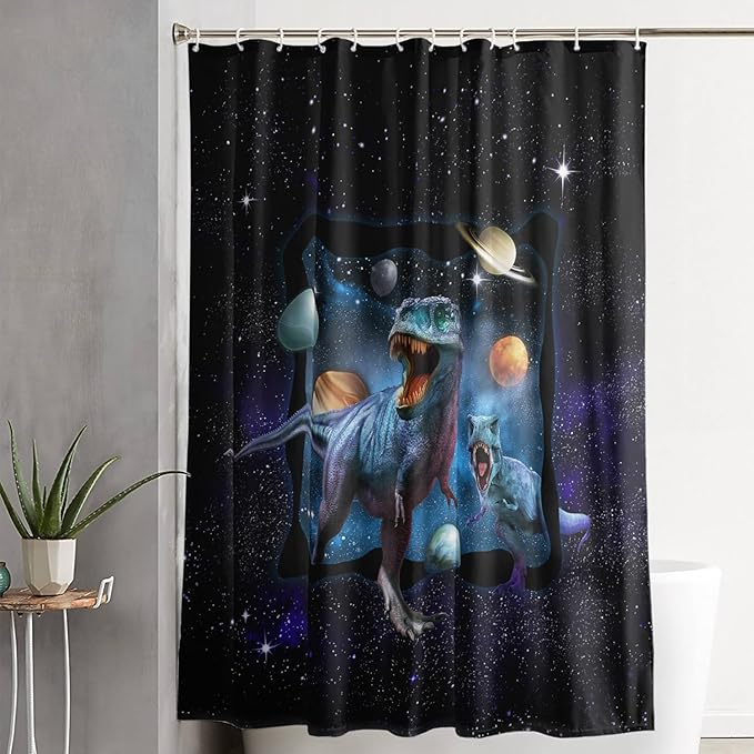 AILONEN Boys Dinosaur Shower Curtain 72" W*72" H for Bathroom,Blue Galaxy Starry Dinosaur Bathroom Shower for Boys Teen,Cartoon Dinosaur Bath Curtain Polyester Waterproof Shower Curtain with 12 Hooks