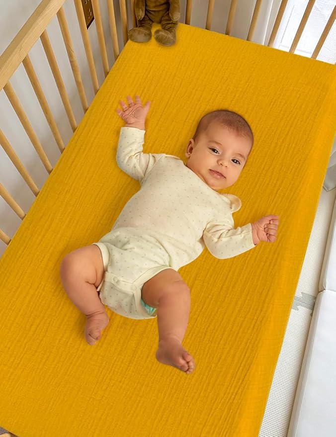 32"x16" Muslin Bassinet Sheets for Baby, Yellow Bassinet Mattress Cover for Rectangle, Oval, Hourglass Bassinet Mattress, Moses Basket Sheets (46B-03)
