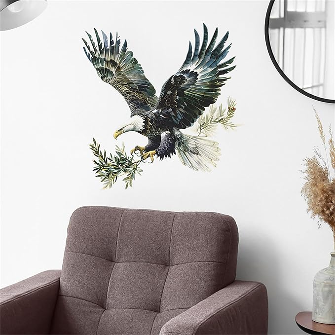 Watercolor Style Eagle Wall Decal Animals Wall Sticker Safari Wall Decor for Nursery Kid'sroom School Classroom Livingroom Bedroom Bathroom Decoration (Watercolor Style Eagle 2)