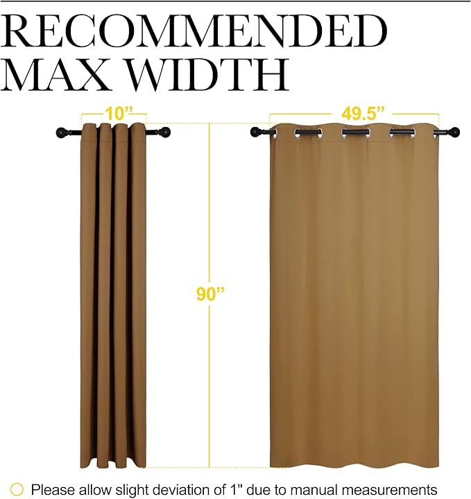 NICETOWN Sleek Blackout Curtains 90 inches Length for Windows, Noise Reducing and Block Draft Panels for Door Doorway Laundry Office Luxury Decor Theme (2 Panels, Gold Brown, W55 x L90 -Inch)
