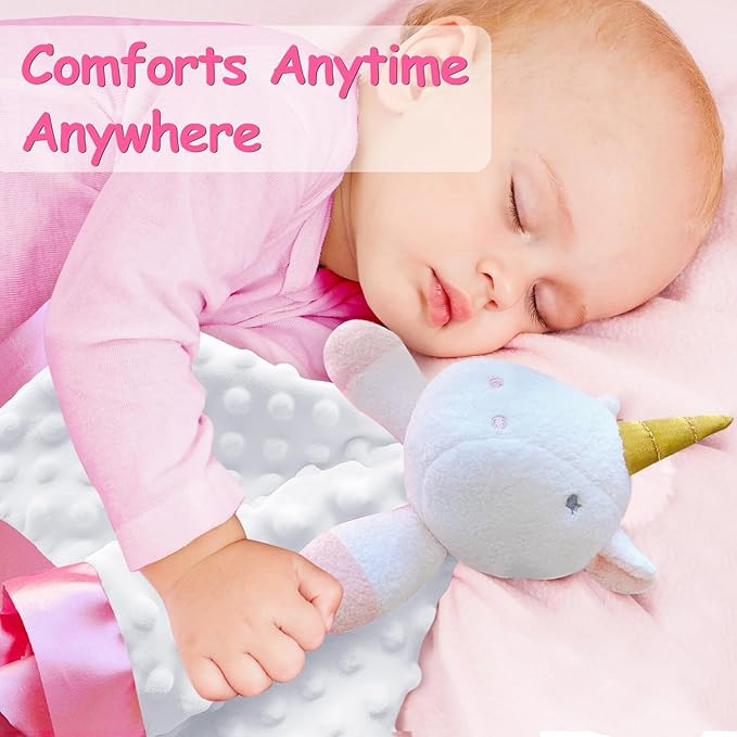 White Unicorn Baby Security Blanket Loveys for Babies Girls, 16" Soft Baby Lovey Blanket, Baby Snuggle Stuffed Animals Blankie, Baby Girls Gifts for Infant and Toddler