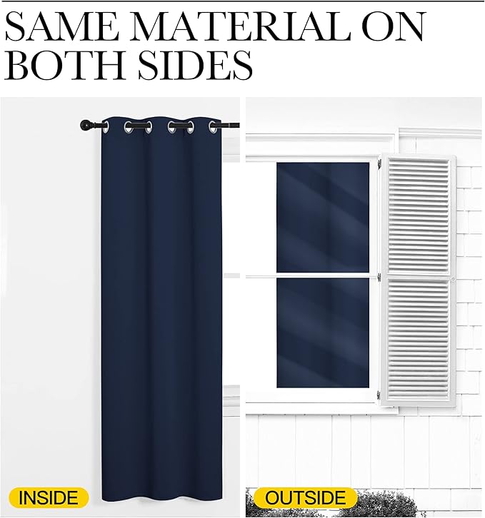NICETOWN Navy Blackout Curtains 86" Long for Living Room, Thermal Insulated Window Treatment Light Reducing Room Darkening Drapes for Boys Kids Bedroom, Classroom, Apartment (55" W x 86” L， Set of 2)