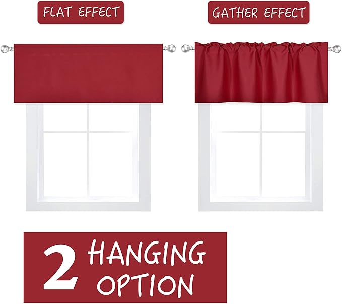 Red Extra Wide Valance for Windows 100x18 Inch Solid Thermal Insulated Blackout Rod Pocket Kitchen Short Curtain Toppers Extra Wide Valance for Bathroom Living Room 1 Panel