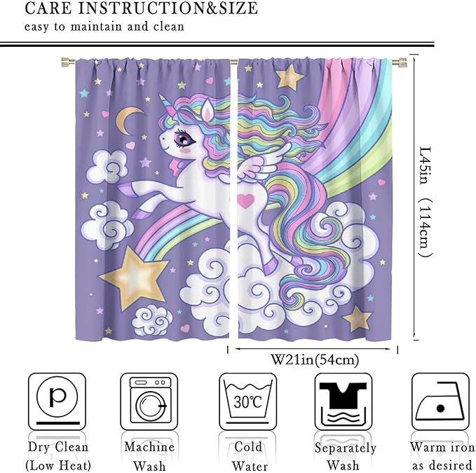 Kids Unicorn Curtains Purple Cartoon Rainbow Cartoon Room Blackout Curtains Boys Girls Baby Room Decor Curtains Living Room Decor 42x45 Inch 2 Panels