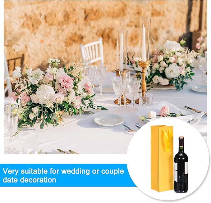 uxcell Wine Bags, 24pcs Yellow 4 x 4 x 14 In Wine Gift Bags with Handles Paper Wine Tote Bag for Wedding Birthday Christmas Party Supplies