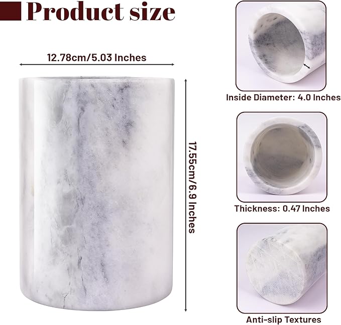 Marble Wine Bottle Chiller, Outdoor Wine Cooler Bucket, Marble Wine and Champagne Chiller for Any 750ml Bottle, Keeps Wine and Drinks Cold, Ideal Gift for Wine Lovers