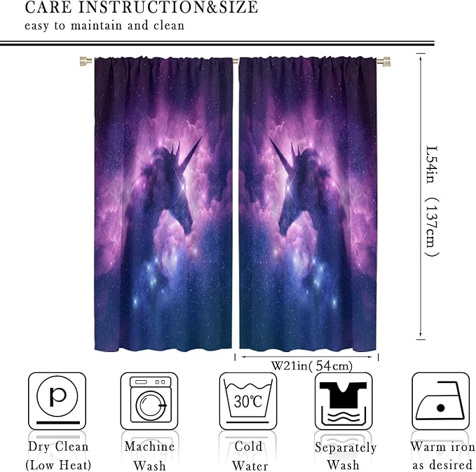 Unicorn Curtains Children's Cartoon Starry Sky Theme Unicorn Pattern Curtains Star Galaxy Boys Girls Room Blackout Curtains 42x54 Inch 2 Panels