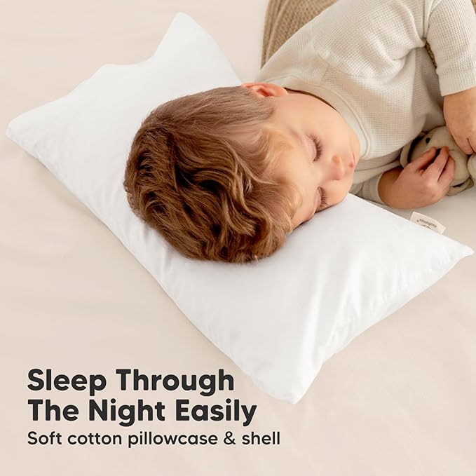 Toddler Pillow with Pillowcase - 10x18 My Little Dreamy Pillow, Organic Toddler Pillows for Sleeping, Kids Pillow, Small Pillows, Toddler Travel Pillows for Sleeping, Toddler Bed Pillows (Soft White)