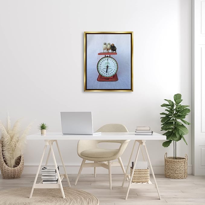 Stupell Industries Country BaBy Chick Birds on Vintage Kitchen Scale Floating Framed Wall Art, Design By Tania Soderman