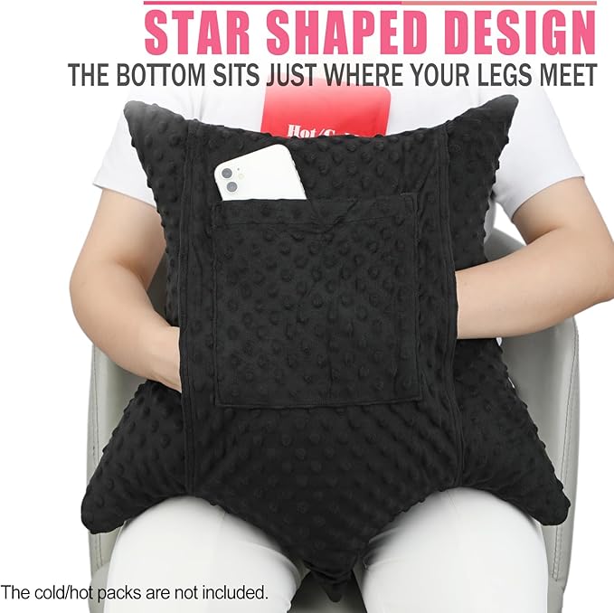Star Hysterectomy Abdominal Pillows with 2 Pockets, Stomach Pillow after Surgery C-Section Tummy Tuck Support Gifts with Hands Placement Pouch Endometriosis Comfort Recovery Women Men Black