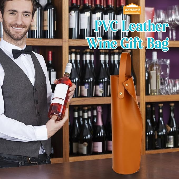 Wine Gift Bag, Reusable PVC Leather Wine Tote Carrier, Double Layered bag, Birthday Bridal Showers Holiday Gifts