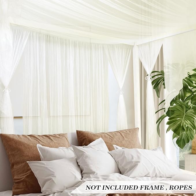 tupi Beige Canopy Bed Curtains for King/Queen/Full Size, 4 Poster Bed Canopy, Elegant Bed Drapes Bedroom Decor, Ultra Ripstop Polyester, Easy Installation