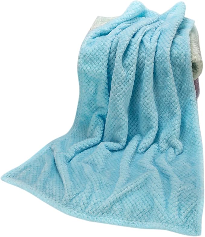 Fuzzy Blanket or Fluffy Blanket for Baby, Soft Warm Cozy Coral Fleece Toddler, Infant or Newborn Receiving Blanket for Crib, Stroller, Travel, Decorative (28Wx40L, XS-Ice Blue)