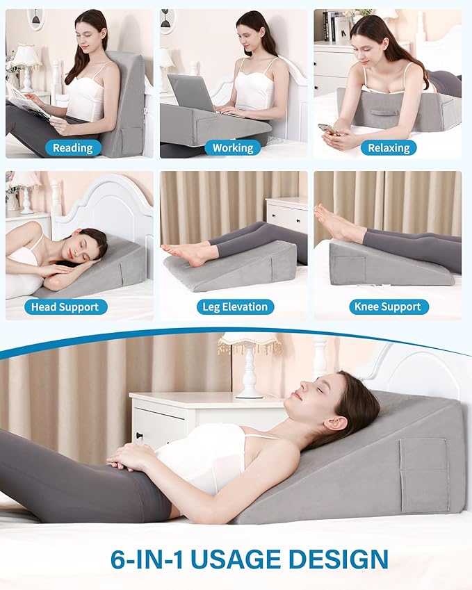 Wedge Pillow for Sleeping, 10 Inch Bed Wedge Pillow for After Surgery with Memory Foam Top, Triangle Pillow for Acid Reflux, Sleep Apnea, Heartburn, Back Pain Relief - Removable Cover Included