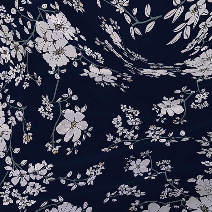 AILONEN Luxuriant Flowers Shower Curtain,White Flower on Black Background Waterproof Shower Curtain Set for Girls Boys Teens, 48" W*72" H Patchwork Flower Shower Curtain