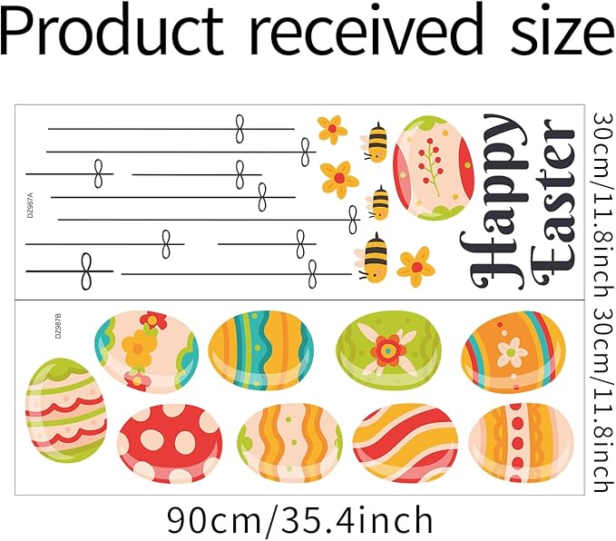 Happy Easter Wall Decals Eggs Wall Stickers Peel and Stick Easter Wall Decorations Window Clings for Nursery Classroom Kids Room Baby Bedroom Home Kitchen Easter Party Decoration (Eggs)