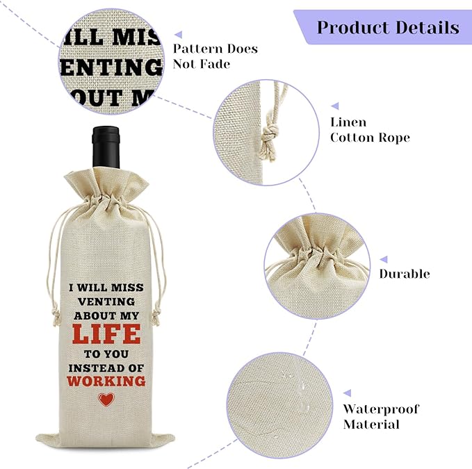 Coworker Leaving Gifts Wine Bags New Job Gift Congratulations New Job Gifts for Women Men Wine Gift Bag Goodbye Gift Going Away Gifts for Her Friendship Christmas Gift Drawstring Wine Wrapping Bag