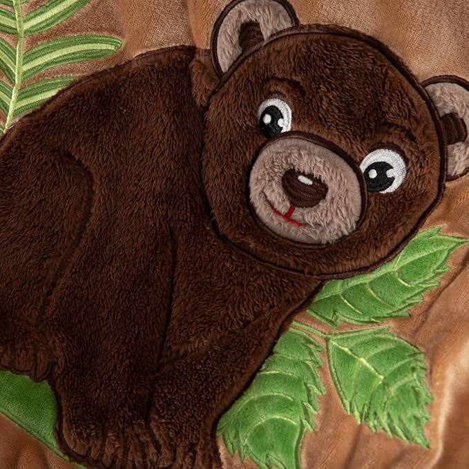 COSUSKET Kids Brown Bear Throw Blanket, 3D Animal Embroidery Sherpa Blanket Girls Boys Gifts