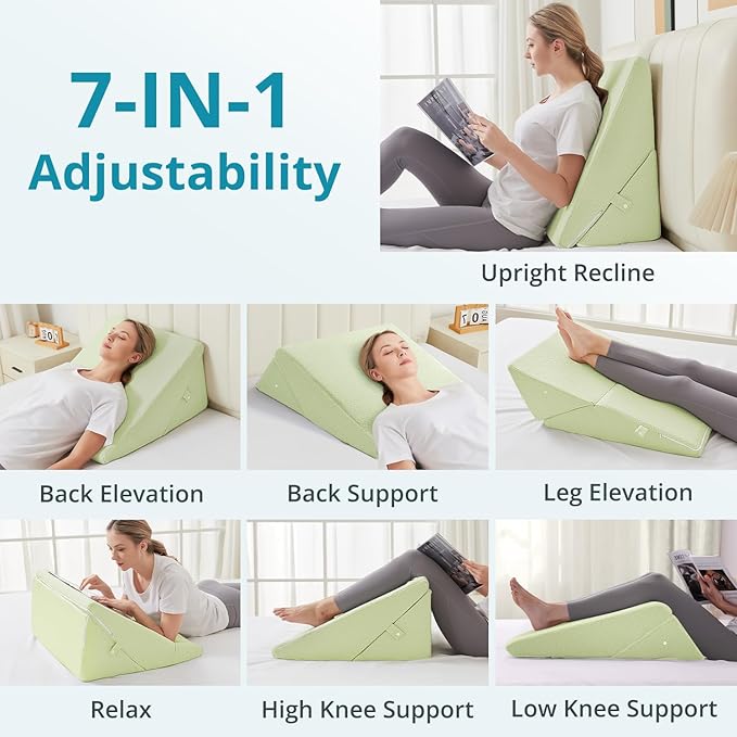 Sasttie Wedge Pillow for Sleep Apnea, 10 Inch Adjustable Bed Wedge Pillow for Back Pain, Acid Reflux Relief, Memory Foam Triangle Pillow Wedge for Sleeping, Post Surgery, Knee Elevation, Sag