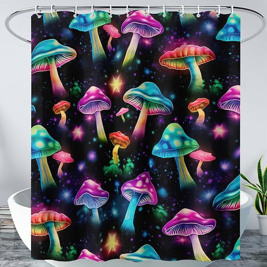 AILONEN Colorful Magic Mushroom Shower Curtain,Natural Fungal Plants Shower Curtain Set for Bathroom,Boho Style Waterproof Fabric Bath Curtain for Kids Girls, 72" W*84" H