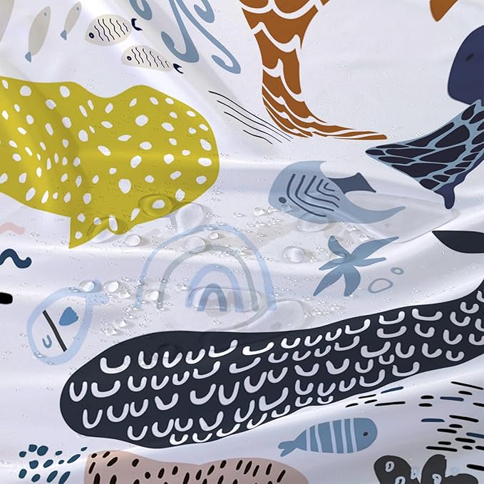AILONEN Cartoon Dolphin Shower Curtain for Kids 72" W*78" H Inch,Colorful Whales Octopuses Pattern Shower Curtain,Marine Life Theme 12 Pack Hooks Polyester Waterproof Fabric Decor for Bathroom