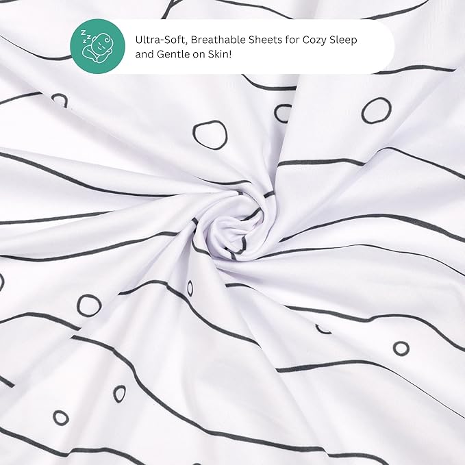 TansyPanda 33 x 20 Bassinet Sheets Compatible with Papablic, Maxi-COSI Iora, Baby Joy, and Many Other Bassinet Bedside Sleepers, 4PC, Ultra Soft, Breathable Snug Fit, Unisex Boys Girls (Ocean Fish)