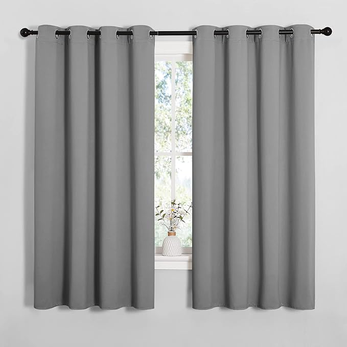 NICETOWN Silver Grey Blackout Curtain Panels for Bedroom, Thermal Insulated Grommet Top Blackout Draperies and Drapes for Basement (2 Panels, W55 x L68-inch)
