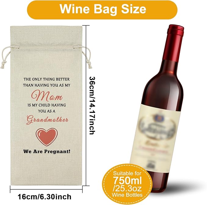 New Grandma Gifts Wine Bag Mothers Day Gifts for Mom Promoted to Grandma Wine Accessories Gifts for Wine Lovers Grandma to Be Gifts Birthday Gifts for Women Grandmother Wine Bottle Decoration Bag