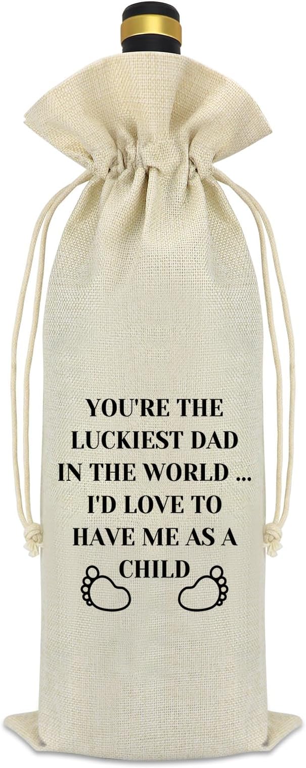 Fathers Day Dad Gifts from Daughter Son Wine Bag Funny Gifts for Dad Father Husband Dad Birthday Gifts Drawstring Burlap Wine Bottle Bag Thanksgiving Christmas Valentine's Day Gifts for Dad Daddy