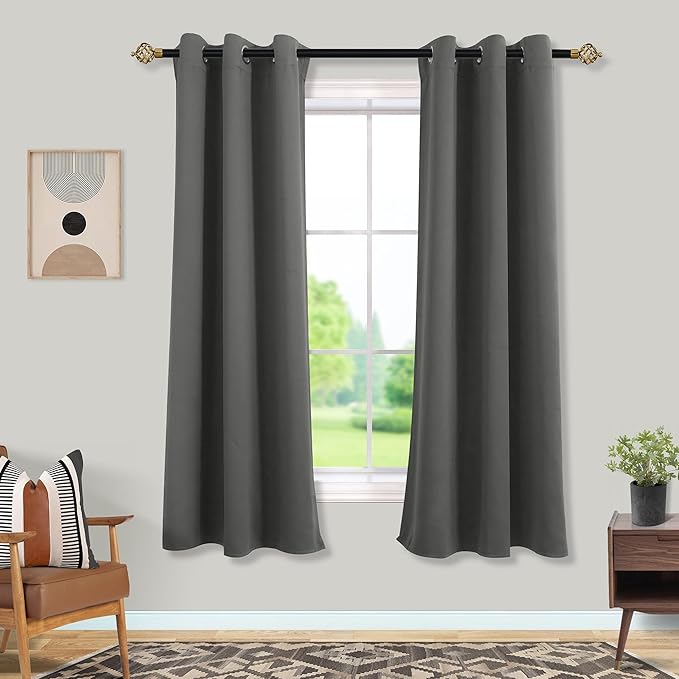 Mrs.Naturall 72 Inch Blackout Curtains,Room Darkening Black Out Curtains 72 Inch Long,Dark Grey