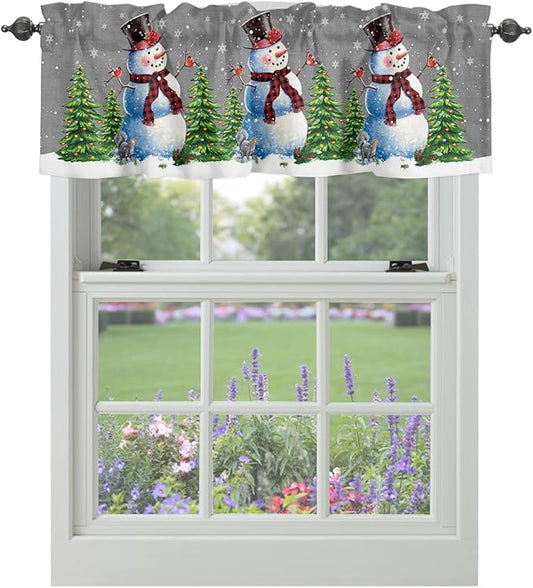 Christmas Snowman Kitchen Curtains Valances for Windows Winter Holidays Cardinal White Snowflake Rod Pocket Window Treatment for Kitchen /Living Room/Bedroom/ Bathroom,42" X 18" -1 Panel, Gray