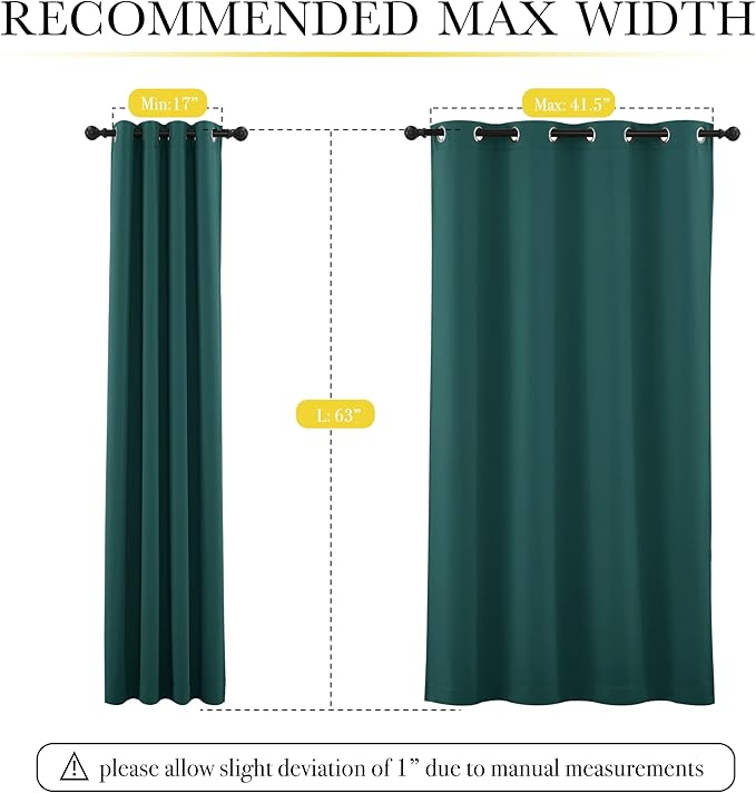 NICETOWN 100% Blackout Curtain Panels, Thermal Insulated Same Color Liner Drapes for Nursery, Noise Reducing Cold Blocking Drapes for Windows (Set of 2, Emerald Green, 52-inch Wide by 63-inch Long)