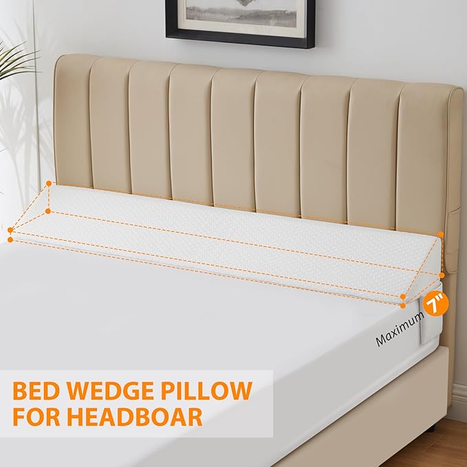 Queen Bed Wedge Pillow for Headboard, Bed Gap Filler, Mattress Gap Filler Queen, Fill The Gap (0-7") Between Headboard and Mattress (White, 60"x10"x6")